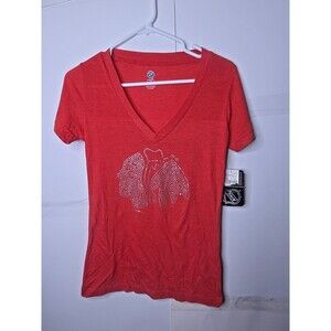 Womens Chicago Blackhawks by NHL Rhinestone V-Neck T-shirt Red Size S NWT